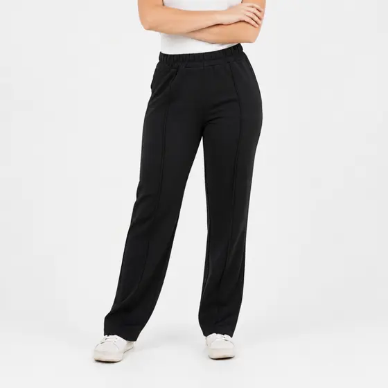 Calça De Moletom Feminina Flanelada Pantalona Com Nervura Bolso Inverno