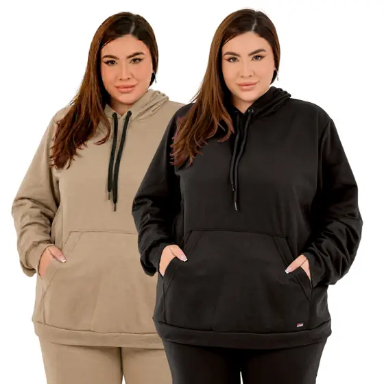 Kit 2 Casacos Canguru Moletom Feminino Com Capuz Plus Size Dona Onda