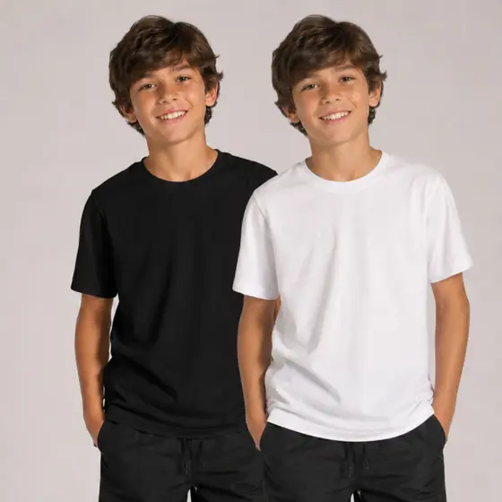 Kit 2 Camiseta Juvenil Básica Lisa Estilo Casual Meia Malha