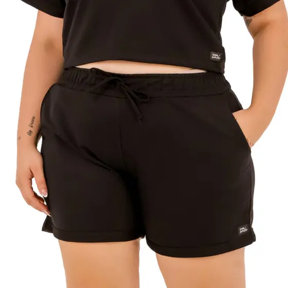 Shorts Feminino Moletinho Com Bolso Casual Plus Size Verão Dona Onda