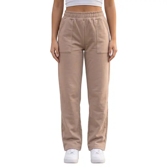 Calça Wide Leg Feminina Moletom Careca Com Bolsos