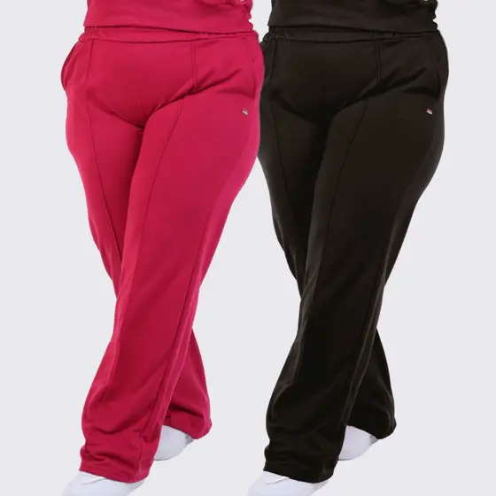 Kit 2 Calça De Moletom Plus Size Feminina Wide Leg Nervura Com Bolso