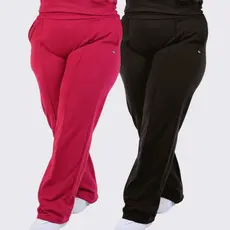 Kit 2 Calça De Moletom Plus Size Feminina Wide Leg Nervura Com Bolso