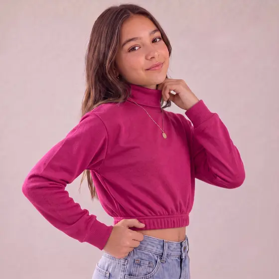 Cropped Moletom Gola Alta Manga Longa Juvenil