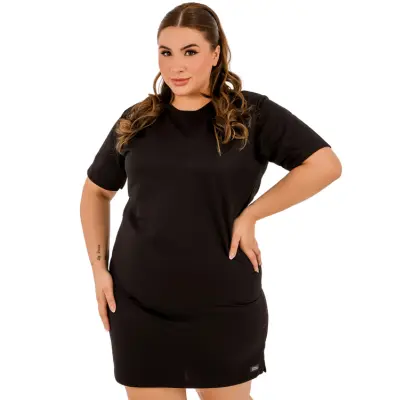 Vestido Tubinho Plus Size Moletinho Manga Curta Casual Verão