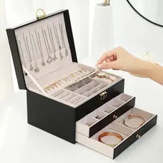 Porta Joias Alemã Luxuoso com Divisórias para Colares Brincos Pulseiras Grande Capacidade -Q19