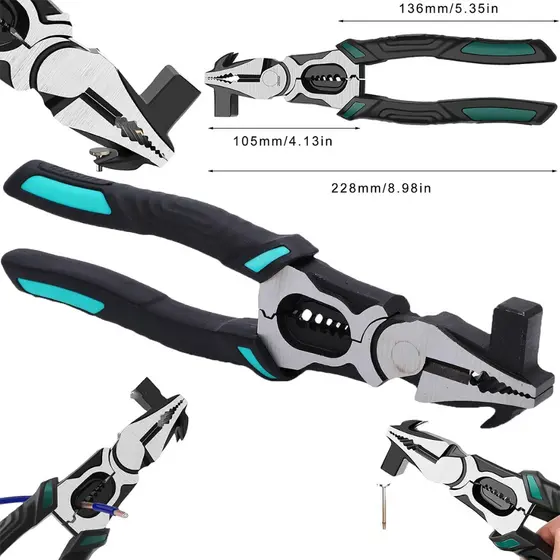 5 em 1 Alicate Universal Multifuncional Resistente Alicate para Eletricista, Mecânico e DIY com Cabo Antideslizante -F11
