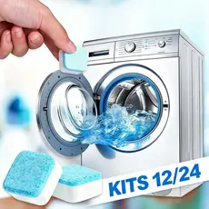 KIT 12/24 Pastilhas Efervescentes Para Máquina de Lavar Limpeza Profunda Esterilização e Odor -E10