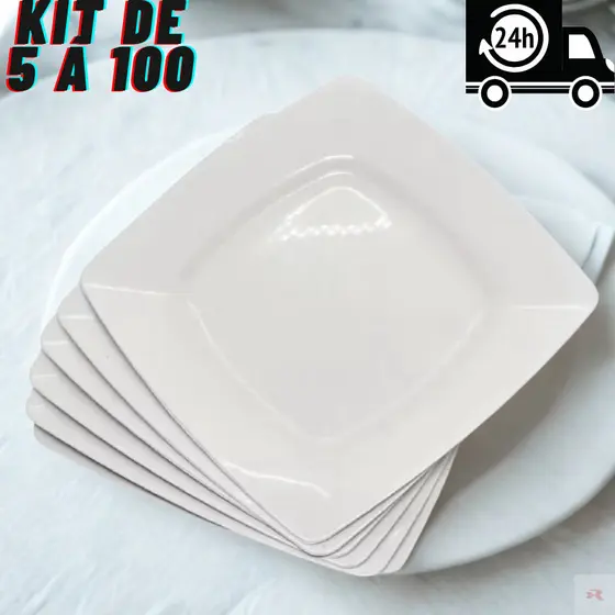 Kit 5 à 50 Pratos Quadrados Plástico branco resistentes churrascos refeições festas aniversários