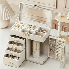 Porta Jóias Caixa Multilayer Organizador Grande Expositor De Jóias couro Luxuoso Expositor De Jóias Presente Q21/Q22
