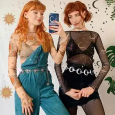 Cinto de Corrente Lua e Estrela | Cinto Feminino Ajustável Estilo Fada/Boho | Acessório para Vestido e Jeans