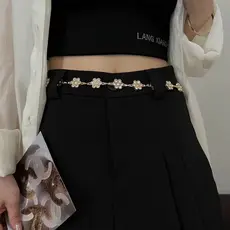 Nova corrente de cintura de metal com strass e flores na moda