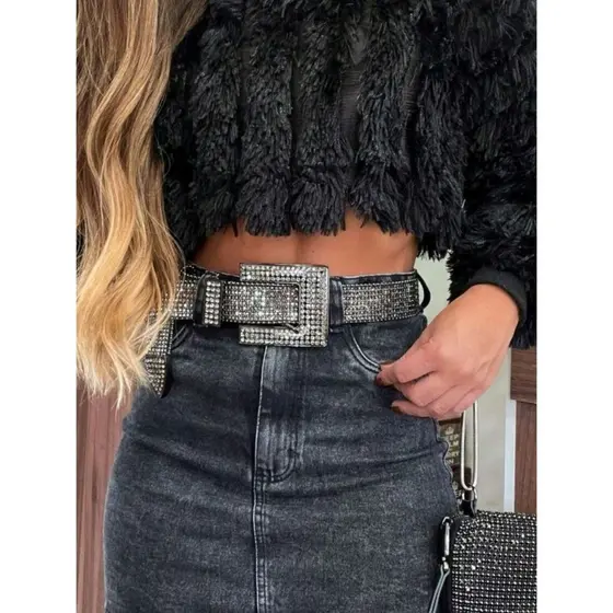 Cinto Feminino Country em Strass Brilhos Ocidental Cowboy Tachas Blogueira Moda Balada Festival