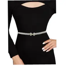 Cinto Elástico Pérolas Fivela Dourada com Strass Feminino
