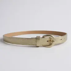 Cinto Feminino Dourado Fino, Cinto de Couro com Fivela de Metal, Cinto Fininho Elegante para Vestidos e Calças, Acessóri