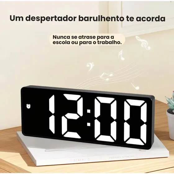Relógio Digital LED Despertador Mesa USB Temperatura Brilho Ajustável 12/24h
