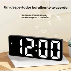 Relógio Digital LED Despertador Mesa USB Temperatura Brilho Ajustável 12/24h