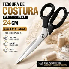 Tesoura Multiuso 24cm Aço Inox Corte Preciso para Tecido Papel Costura e Artesanato