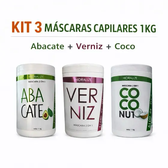 Kit 3 Máscaras Capilares 1kg Abacate Verniz Coco | Hidratação, Brilho, Nutrição e Força