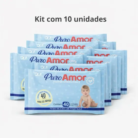 Kits de Lenços Umedecidos Puro Amor - 40 Unidades cada: Fórmula Suave e Prática para seu bebê