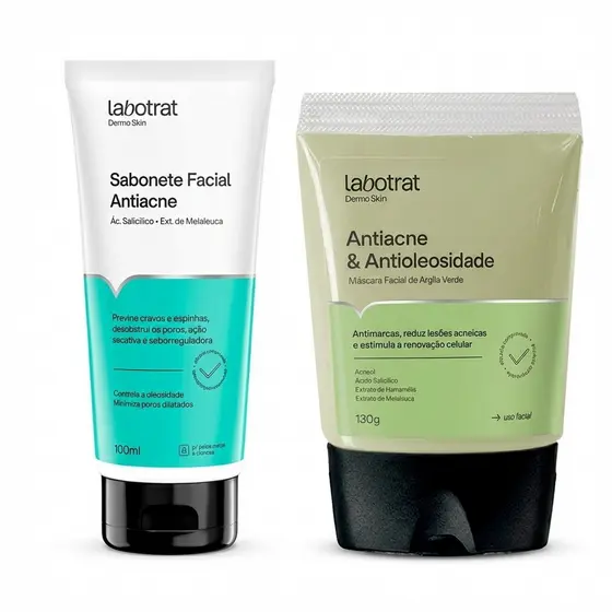 Sabonete Facial Antiacne 100ml e Argila Verde 130g Kit Completo contra Cravos Espinhas e Oleosidade