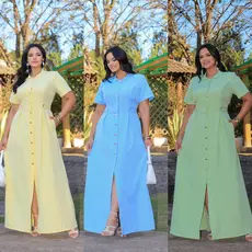 VESTIDO  FEMININO LONGO EVANGELICA CASUAL ELEGANTE  COM BOTÕES MODA VERÃO