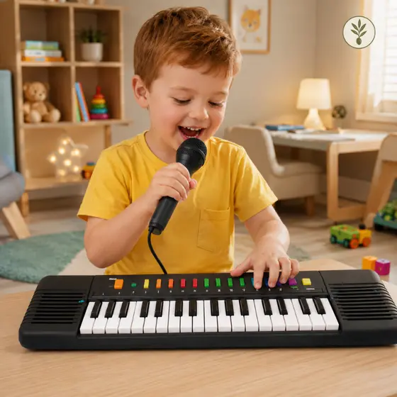 Teclado Piano Musical Infantil + Microfone Karaokê – Brinquedo para Bebê e Criança