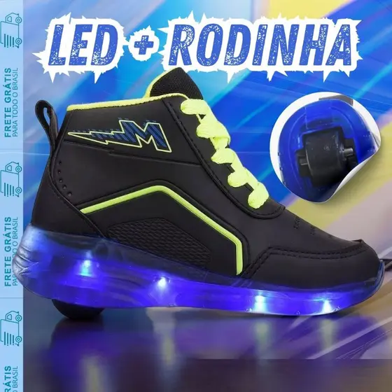 Tênis Infantil LED Linha Premium 2 rodinha no Acende Confortável e Leve - Envio Imediato 22 ao 33