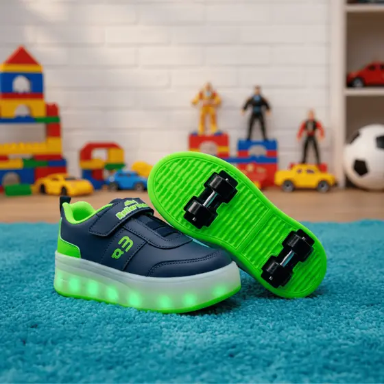 Tênis Infantil Rodinha 4 Rodas Menino Menina 2 em 1 Confortável Com Luz LED Para Escola e Lazer
