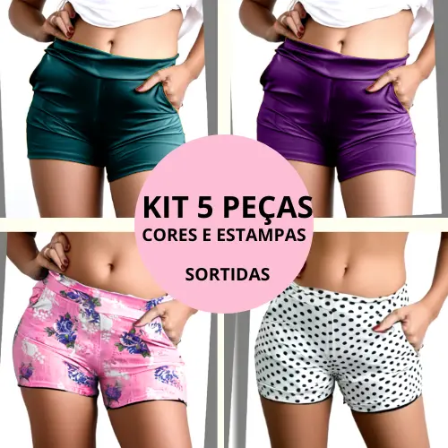 KIT DE SHORTS SORTIDOS CORES LISAS OU/E ESTAMPADAS . DO P ao GG