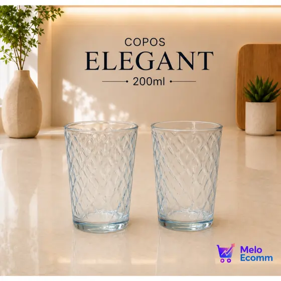 Jogo de Copos Elegant 200ml / Vidro Texturizado Resistente