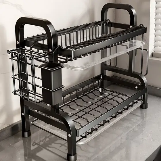 Escorredor Kitchen Rack Aço Inoxidável Organizador Louça Preto Pia Kitchen Rack Aço Ino
