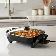 Panela Multifuncional Elétrica Quadrada 30cm Grill Antiaderente Portátil 127V