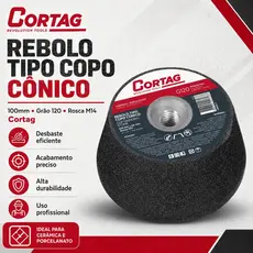 Rebolo Tipo Copo Cônico 100mm Grão 120 Rosca M14 Cortag