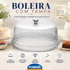 Boleira Porta Bolos E Tortas Com Cúpula Glamour Plasútil 26cm