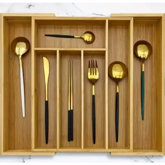 Porta Talheres Gaveta Bambu 7divisórias Extensível Ajustável