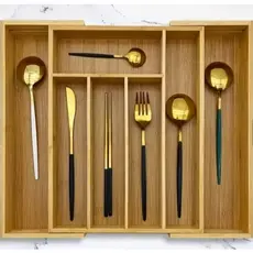 Porta Talheres Gaveta Bambu 7divisórias Extensível Ajustável
