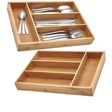 Porta Talheres Bambu 4 Divisórias Organizador Para Gavetas Bandejas De Tabuas Para Frios e Aperitivos