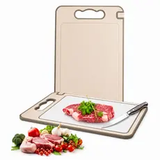 Tábua de Corte Dupla Face Titânio e Aço Inox Alimentar Premium Resistente e Higiênica