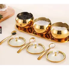 Kit 3 potes Açucareiro Luxuoso porta Condimentos Aço Inox - 304 Dourado Elegante