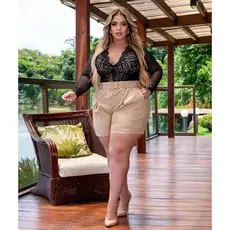 Conjunto Plus Size Short Alfaiataria +Body RENDADO MANGA LONGA PLUS SIZE