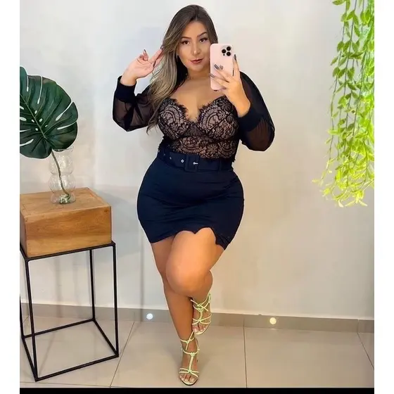 CONJUNTO SHORT SAIA PLUS SIZE+ CROPPED SEDUÇÃO MANGA LONGA PLUS SIZE