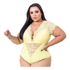 Body  MANGUINHA Renda Rendado Alça Larga Manga Curta Plus Size