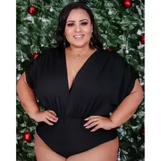 Body Plus Size Manga Morcego Decote em V Tamanhos Grande