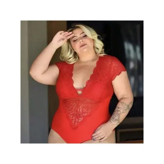 Body Plus Size Rendado Renda Grippir Com Detalhes Com Bojo TODOS TAMANHOS
