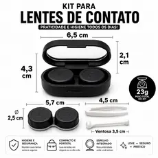 Kit Estojo Porta Lentes de Contato Rigida Gelatinosa com Espelho Pinça Aplicador Ventosa