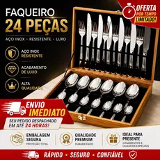 Kit de Talheres 24 Peças Faqueiro de Mesa Aço Inox Mesa Posta Completo Elegante - Envio Imediato