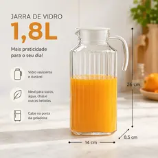 Jarra Vidro 1,8l Lapidada 26x14cm Cristal Com Tampa Canelada Jarra Água e Sucos Porta de Geladeira