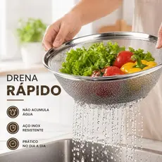 Escorredor Lava Tudo Massas Legumes Inox 25cm Multiuso para Massas Frutas e Legumes