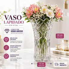 Vaso de Vidro Lapidado Grande 24cm Vaso Decorativo Plantas Flores Festas Arranjo de Flores